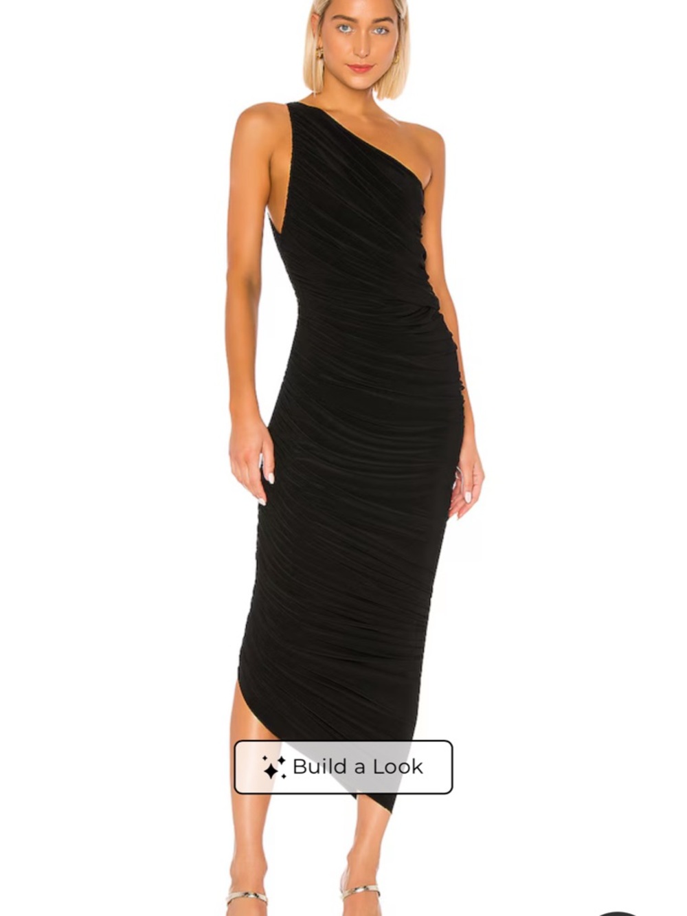 Norma Kamali One-Shoulder Black Ruched Midi Dress